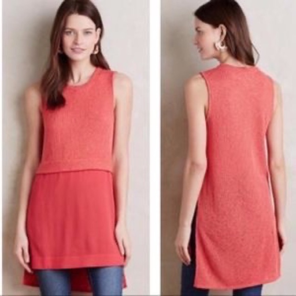RO&DE from Anthropology. Coral pink sleeveless tunic top.  Large.